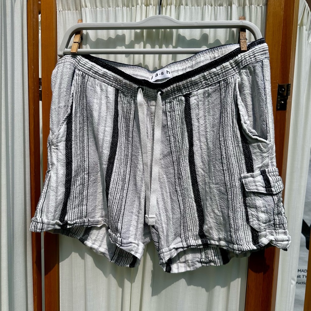 Women's Black and White Striped Linen Shorts